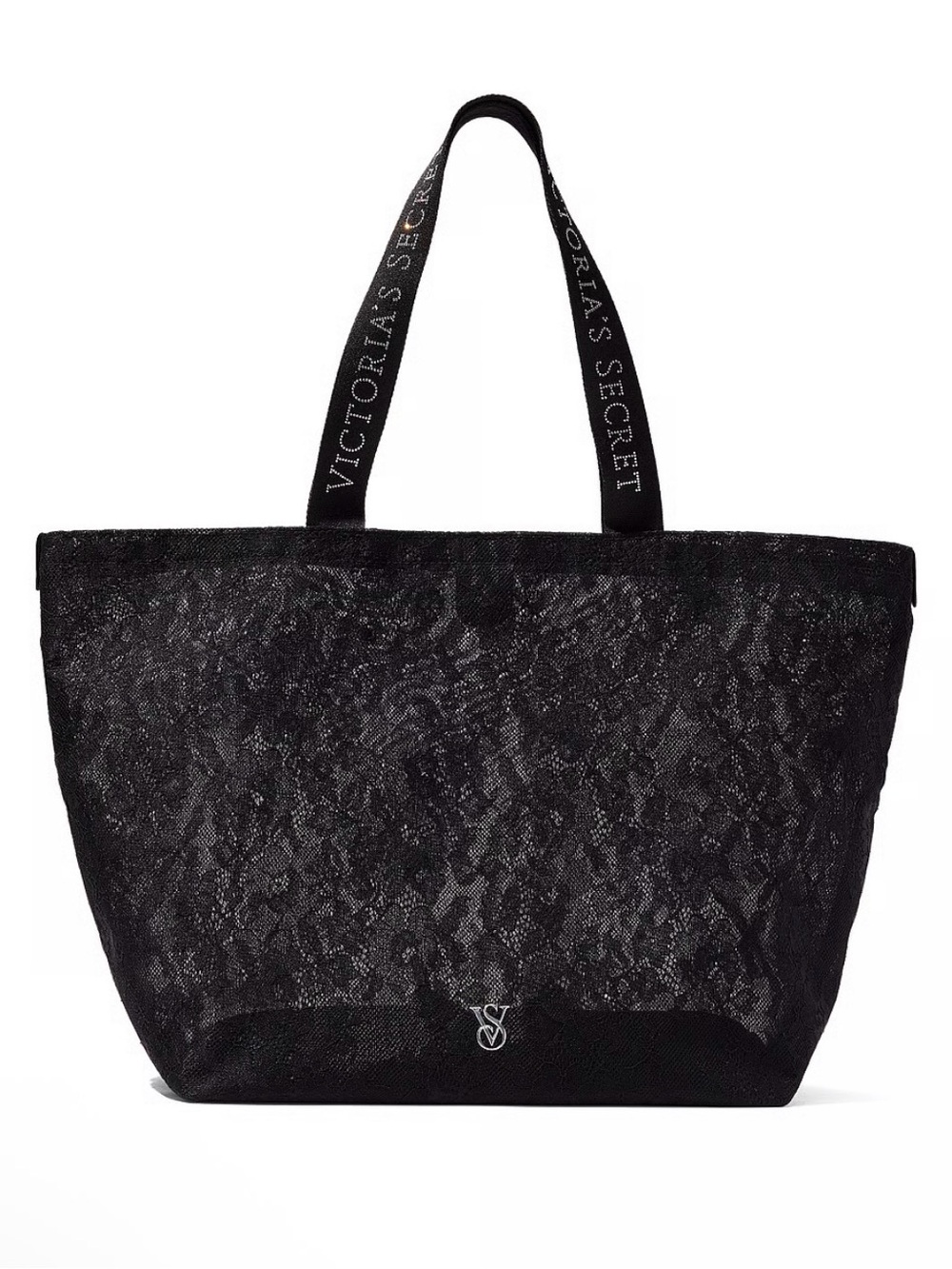 Victoria's Secret Black Lace Tote with Logo Straps
